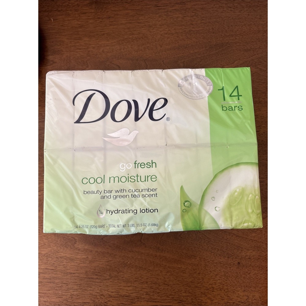 Dove Cool Moisture Beauty Bar Soap Cucumber Green Tea 14 Pack 4.25 oz Bulk